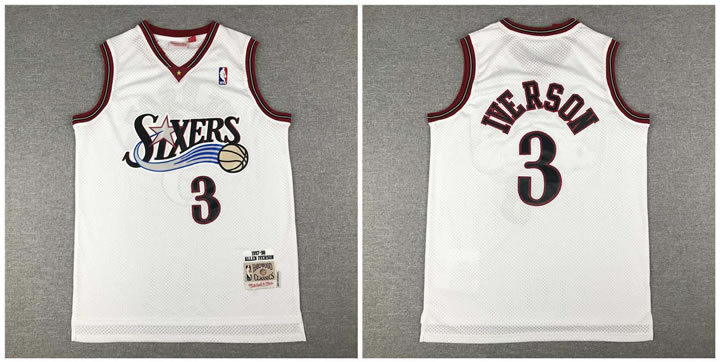 76ers 3 Allen Iverson White 1997-98 Hardwood Classics Mesh Jersey,We sell and wholesale 76ers 3 Allen Iverson White 1997-98 Hardwood Classics Mesh Jersey on line form chian!